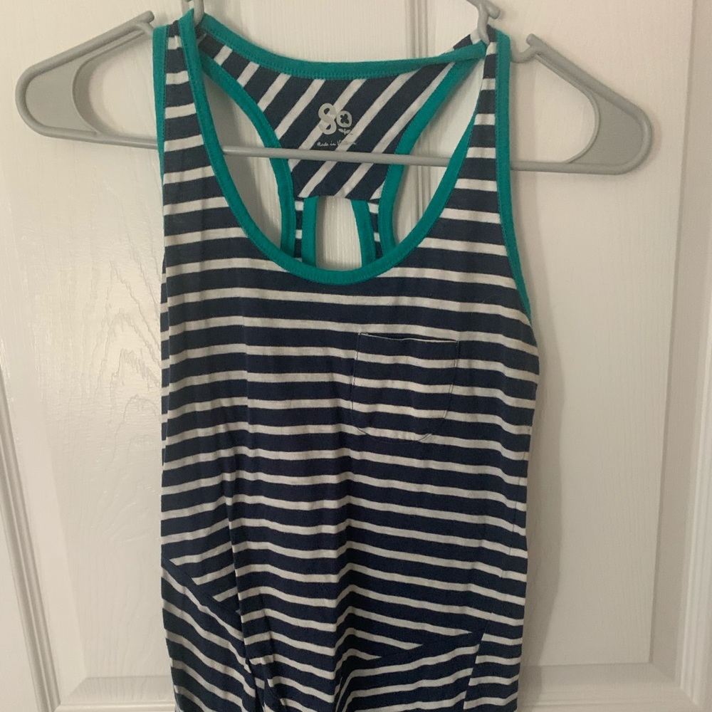 Blue striped razor back tank top with key hole!